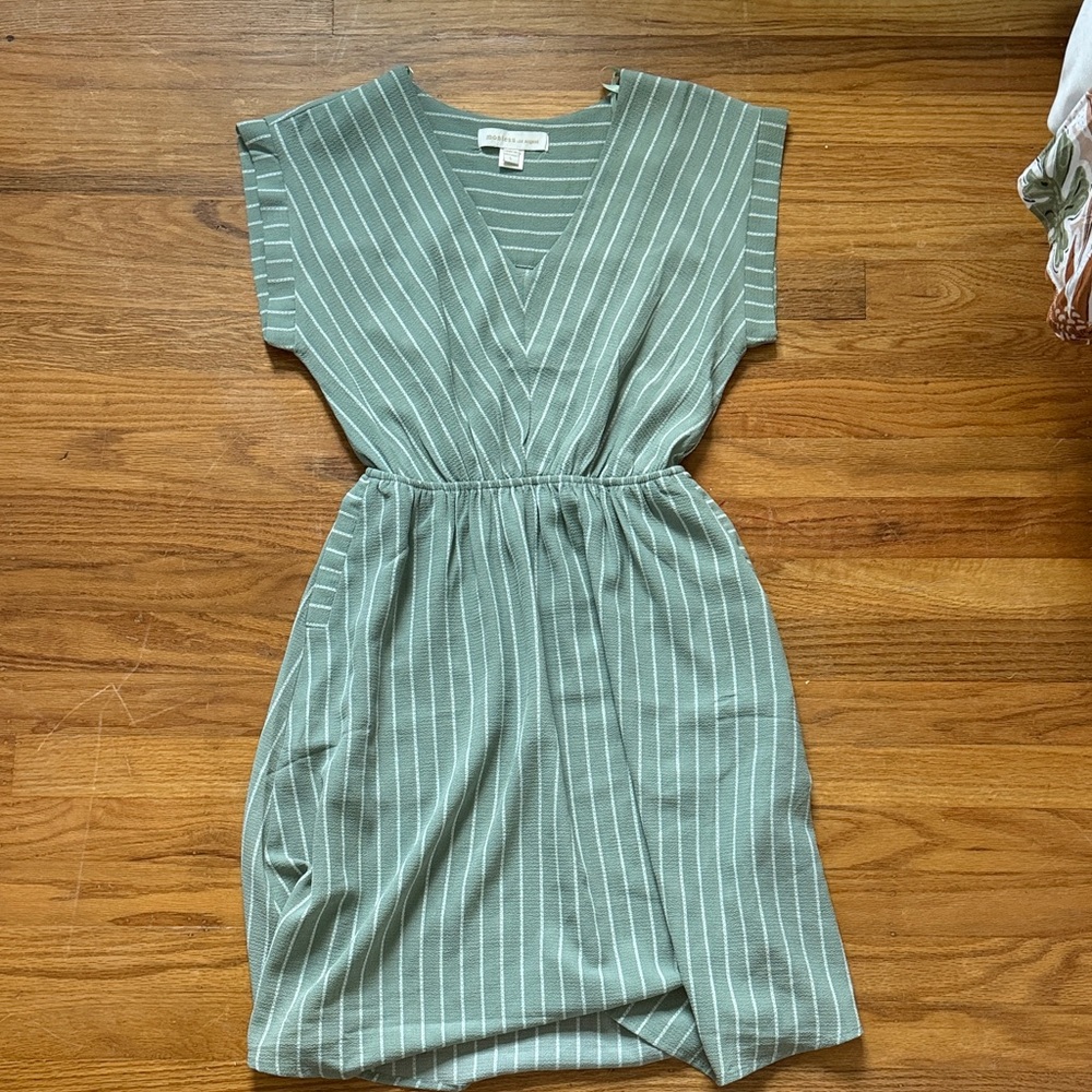 Monteau Sage Green Striped Dress